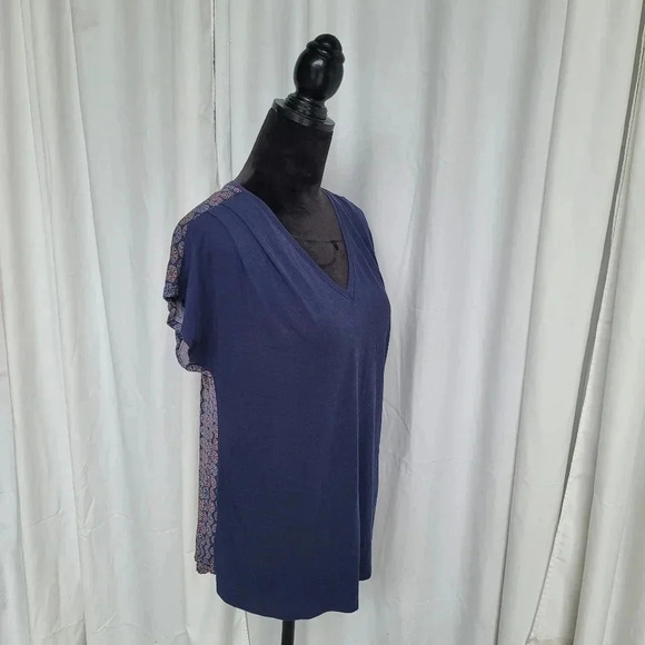 Cabernet Woman's T-Shirt Top Blouse Navy Blue Stretch Back Red Abstract Sz Small - Picture 1 of 13